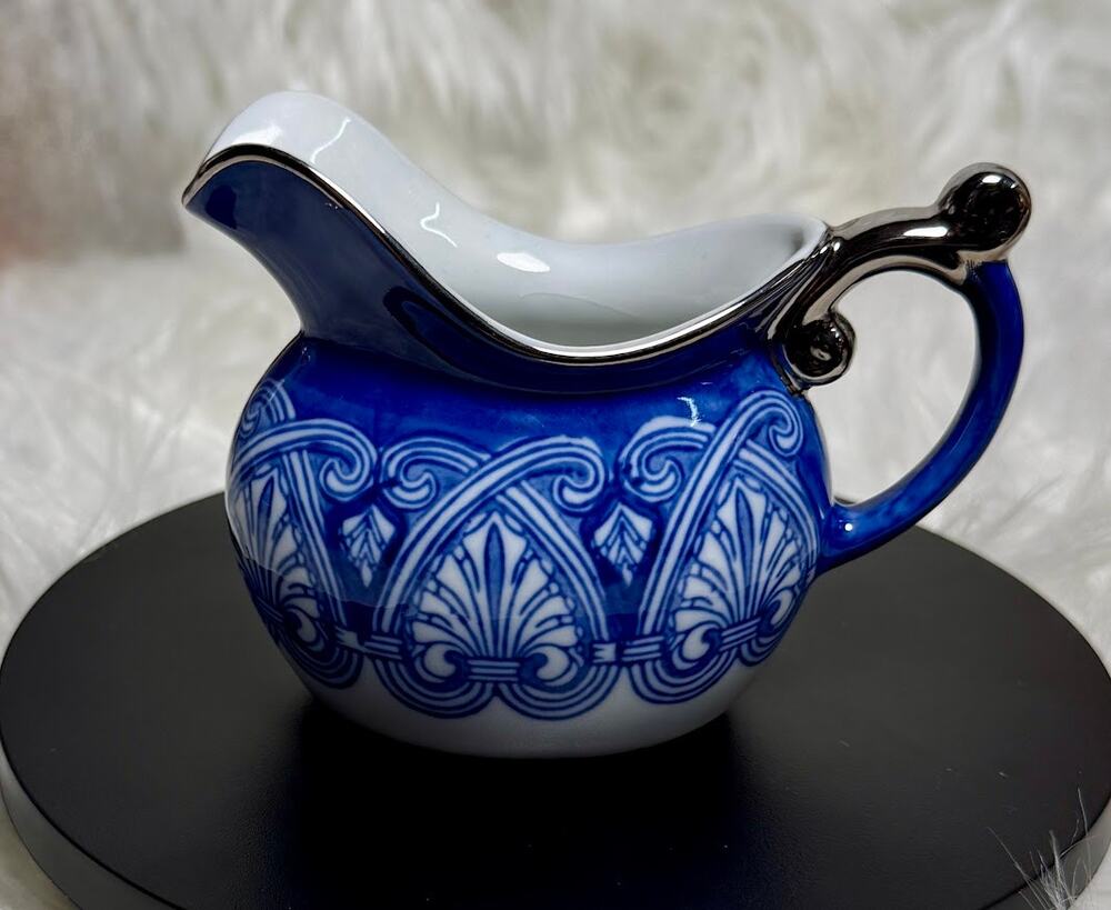Vintage Bombay Co Blue and White Decorative Ceramic Creamer 3.5'x5"